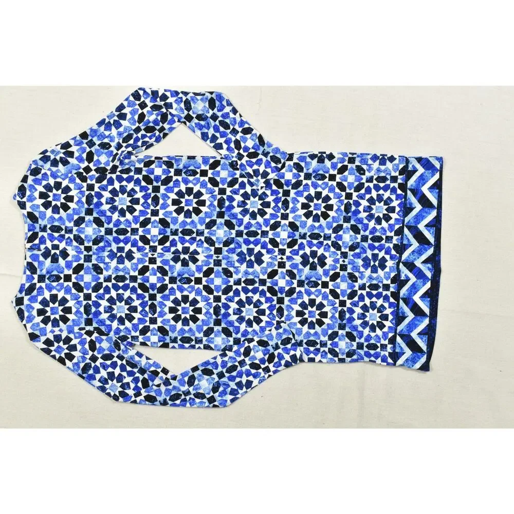 Michael Kors Womens Size S Blue Geometric Mosaic Tile Print Long Sleeve Dress